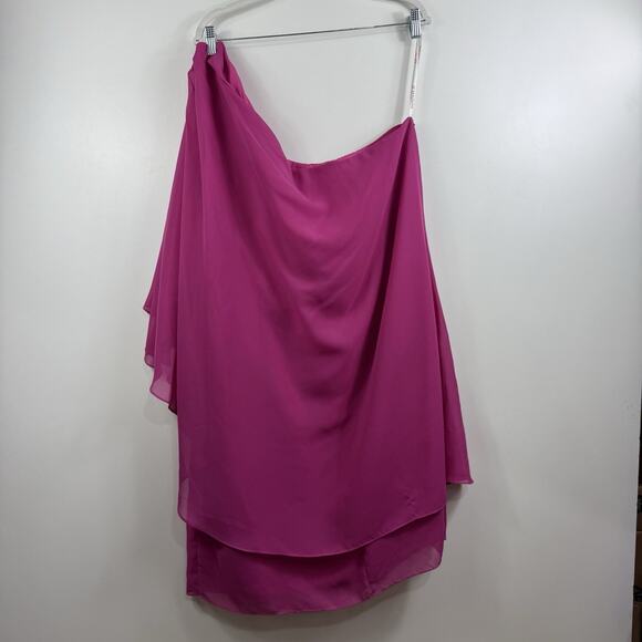 JJ’s House New Fuchsia One Shoulder Dress Size 26W Chiffon Layer Sequin Beaded - Picture 8 of 14